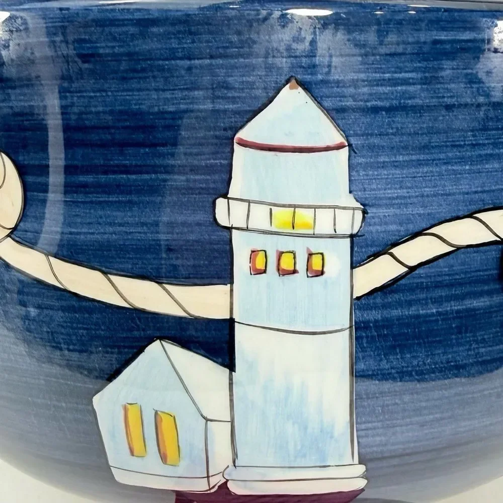 Brushes K.I.C Nautical Lighthouse Hand Painted Coastal Decor Bowl